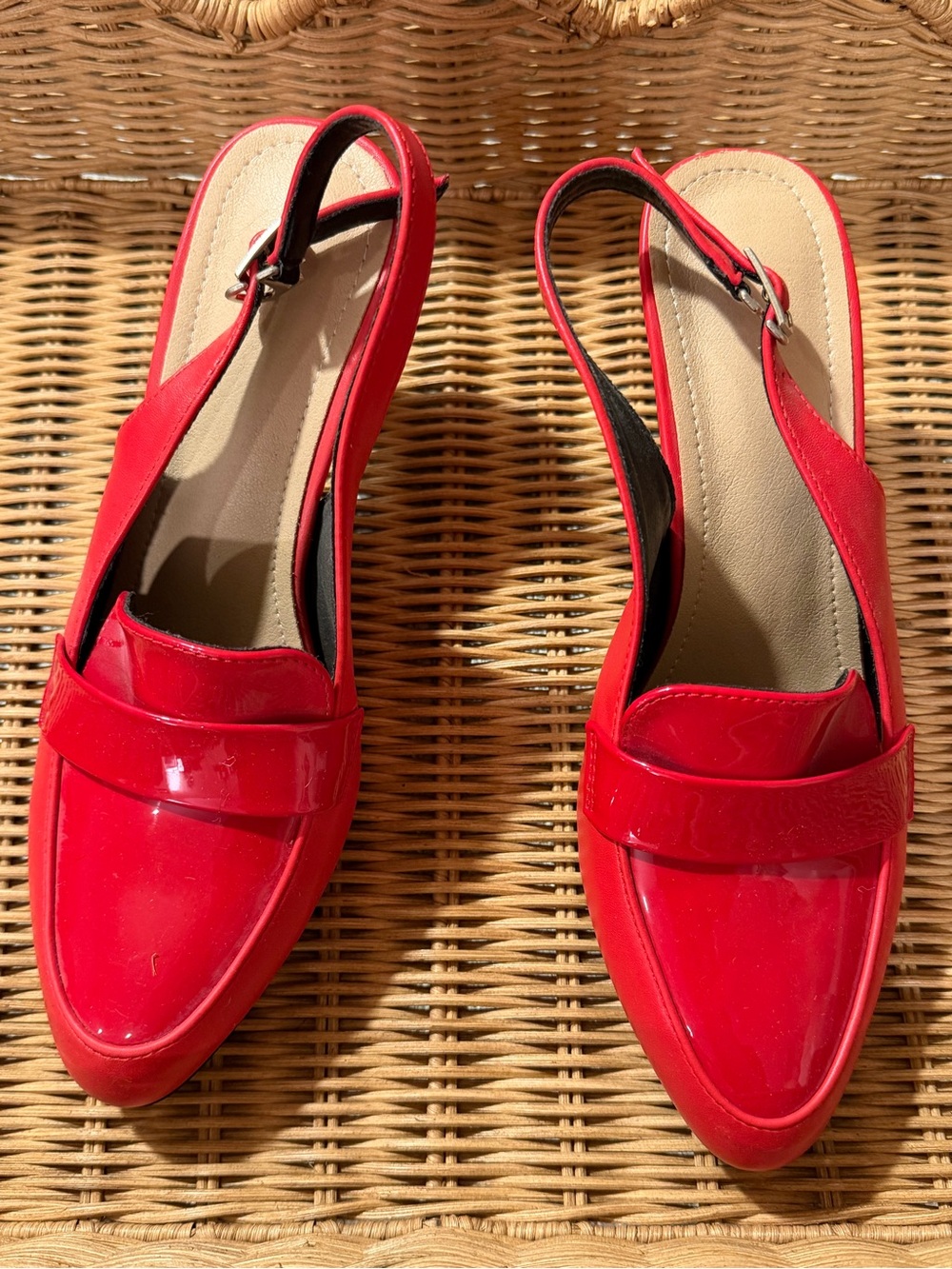 Red Patent Loafer Slingback Heels Pumps Size 39